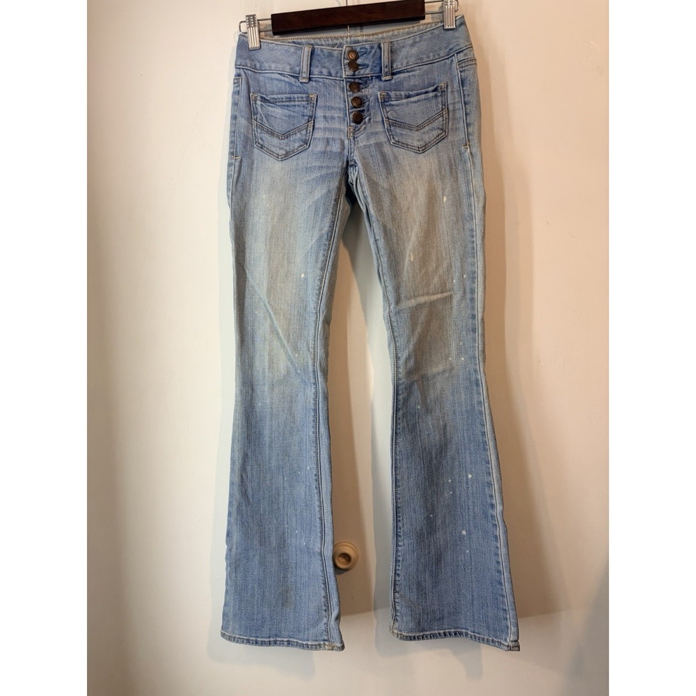 Y2K American Eagle Artist Jeans Womens 0 Light Wash Button Fly Flare Stretch